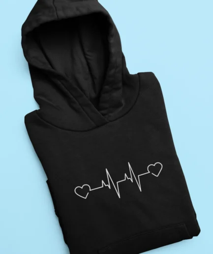 Minimal Heartbeat Love Black Hoodie