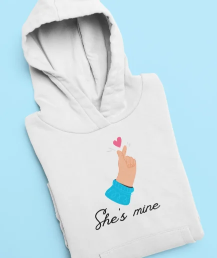 She's Mine Finger Heart Hoodie for Men