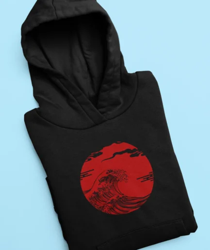 Red Wave Japanese Style Graphic Hoodie